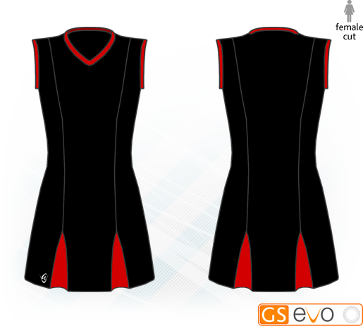 Godet Black/Red Sleeveless Netball Dress