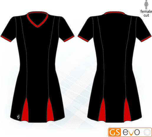 Godet Black/Red Short Sleeve Netball Dress