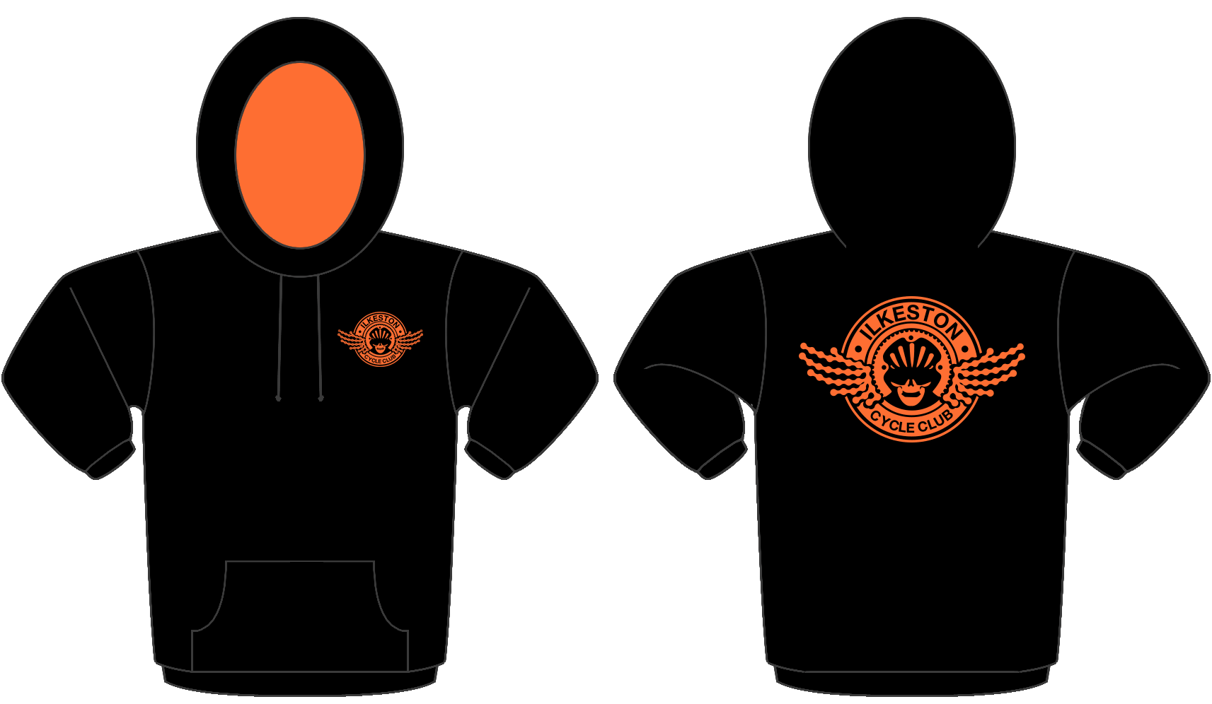 Black with Orange Logos - Contrast Hoodie