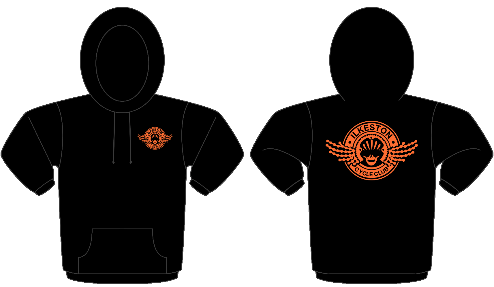 Black with Orange Logos - Heavy Hoodie