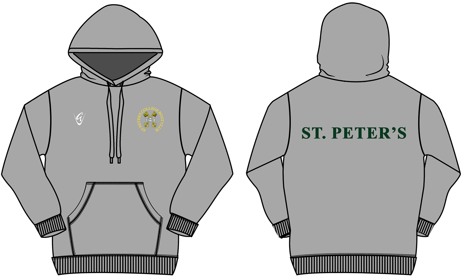 Green - Classic Hoodie - Embroidered Logo & Back Print - Grey