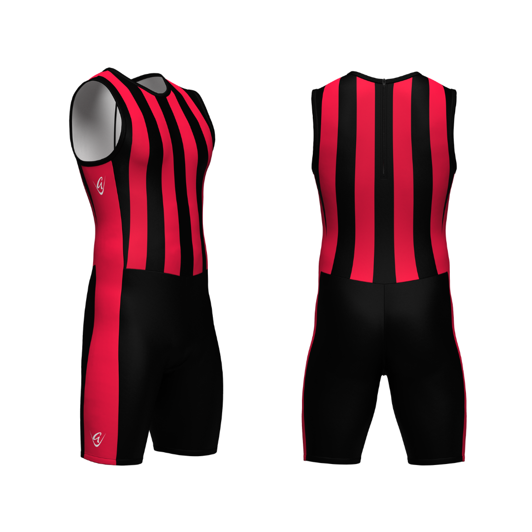 Stripes are Slimming Weightlifting Suit - Black and Red