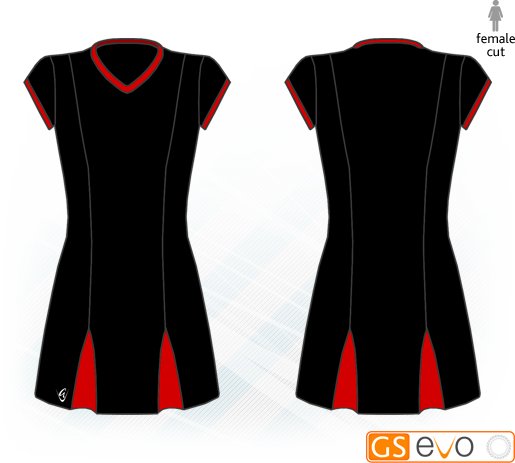 Godet Black/Red Cap Sleeve Netball Dress